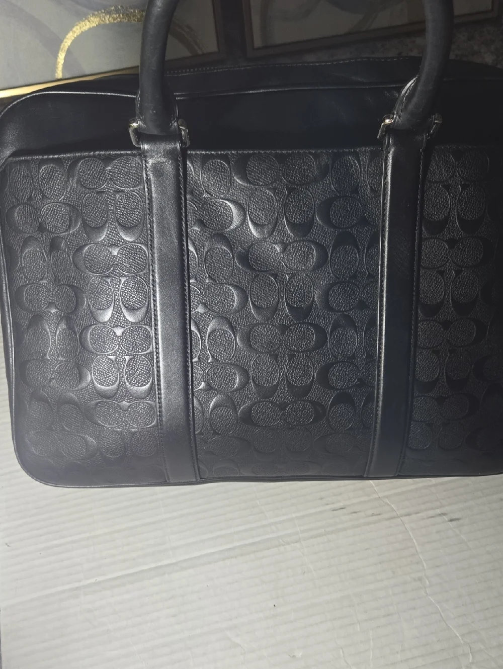 Coach Black Embossed Signature Leather Briefcase